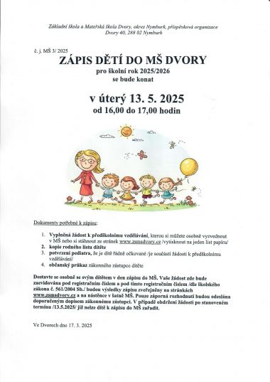 Zápis do MŠ 2025/2026