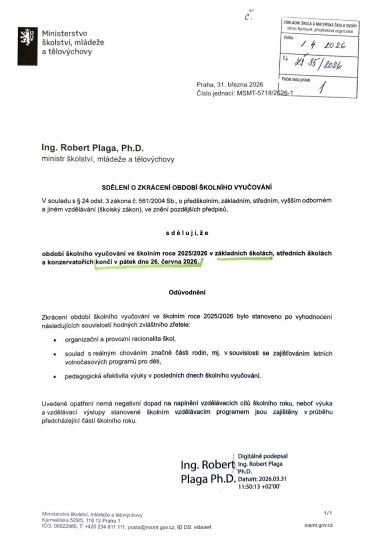 Ukončení školního roku 2025/2026